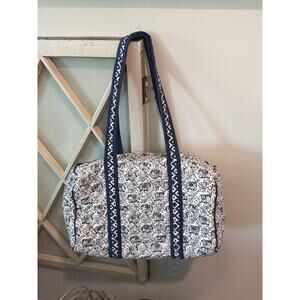 Pomegranate blue and white weekend duffle bag with elephant design
